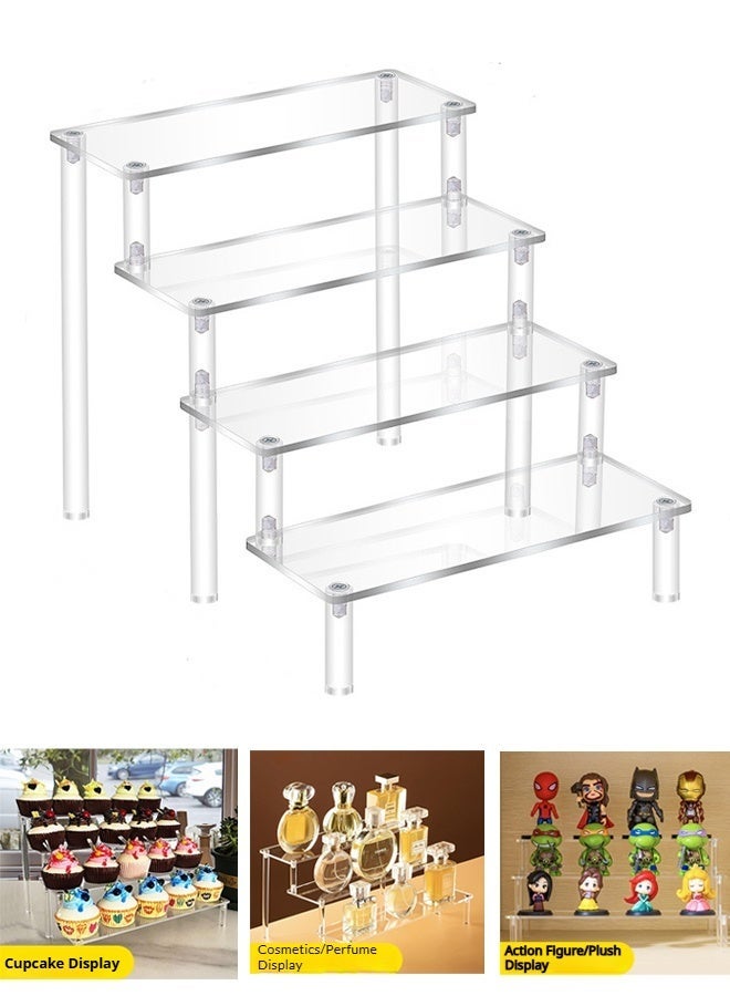 شو وو حامل عرض أكريليك، رف عرض أكريليك من أربع طبقات، حامل عرض متعدد المستويات، حوامل صغيرة لتزيين أسطح الخزائن والطاولات وتنظيمها، رفوف حلويات للحفلات، منظم مكياج، حامل عرض من الكريستال للأحجار الكريمة والديكور. - Image 1